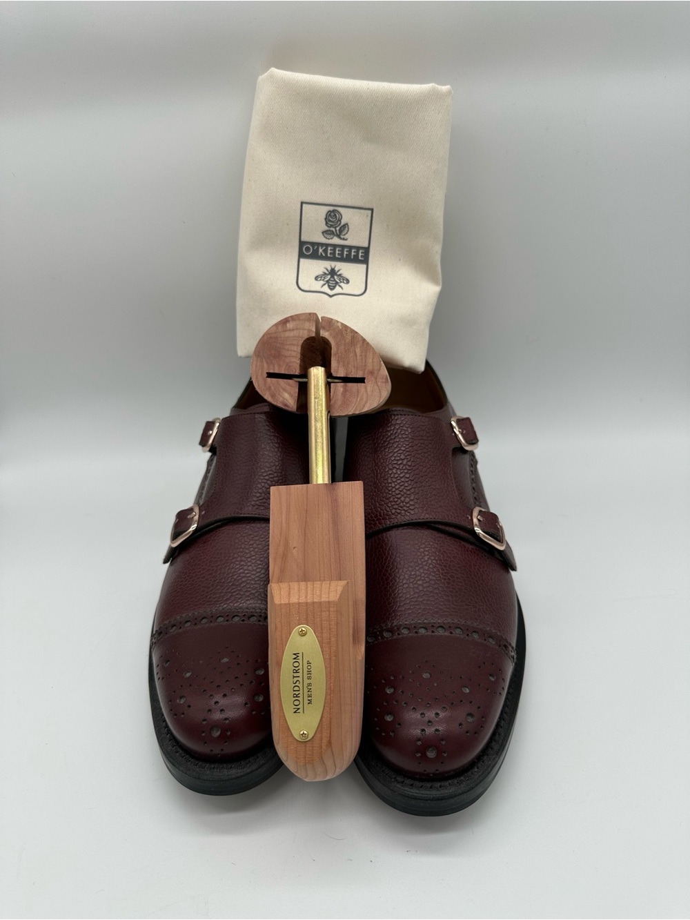 Men's Double Monk Strap Leather Dress Shoes in Burgundy - Picture 13 of 13